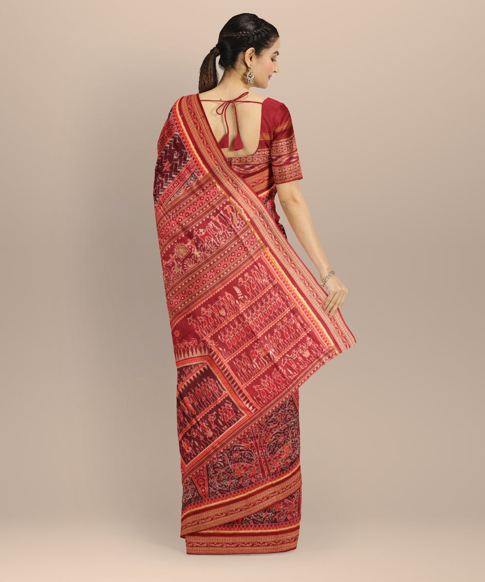 Maroon maroon cotton handloom sambalpuri saree