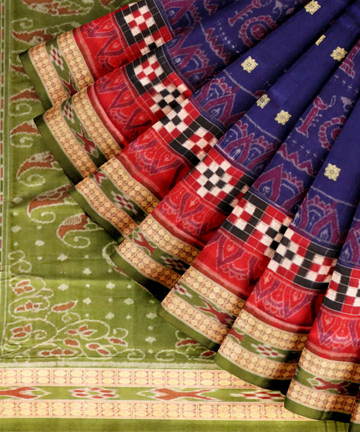 Cyan blue dark moss green cotton handloom sambalpuri saree