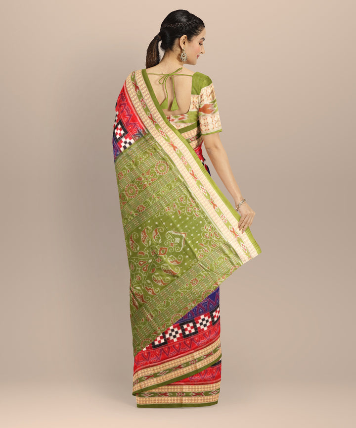 Cyan blue dark moss green cotton handloom sambalpuri saree