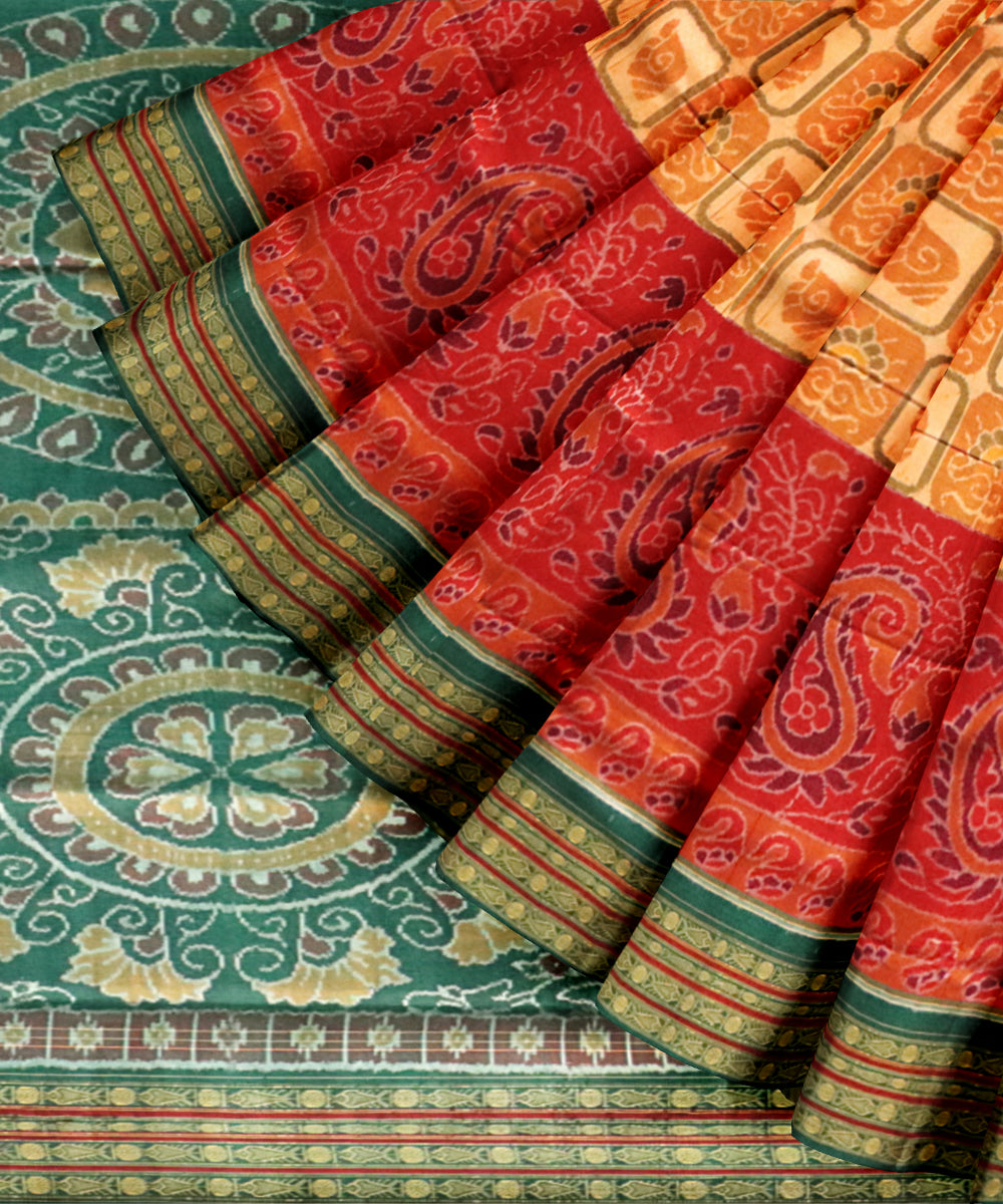 Multicolor dark green cotton handloom sambalpuri saree