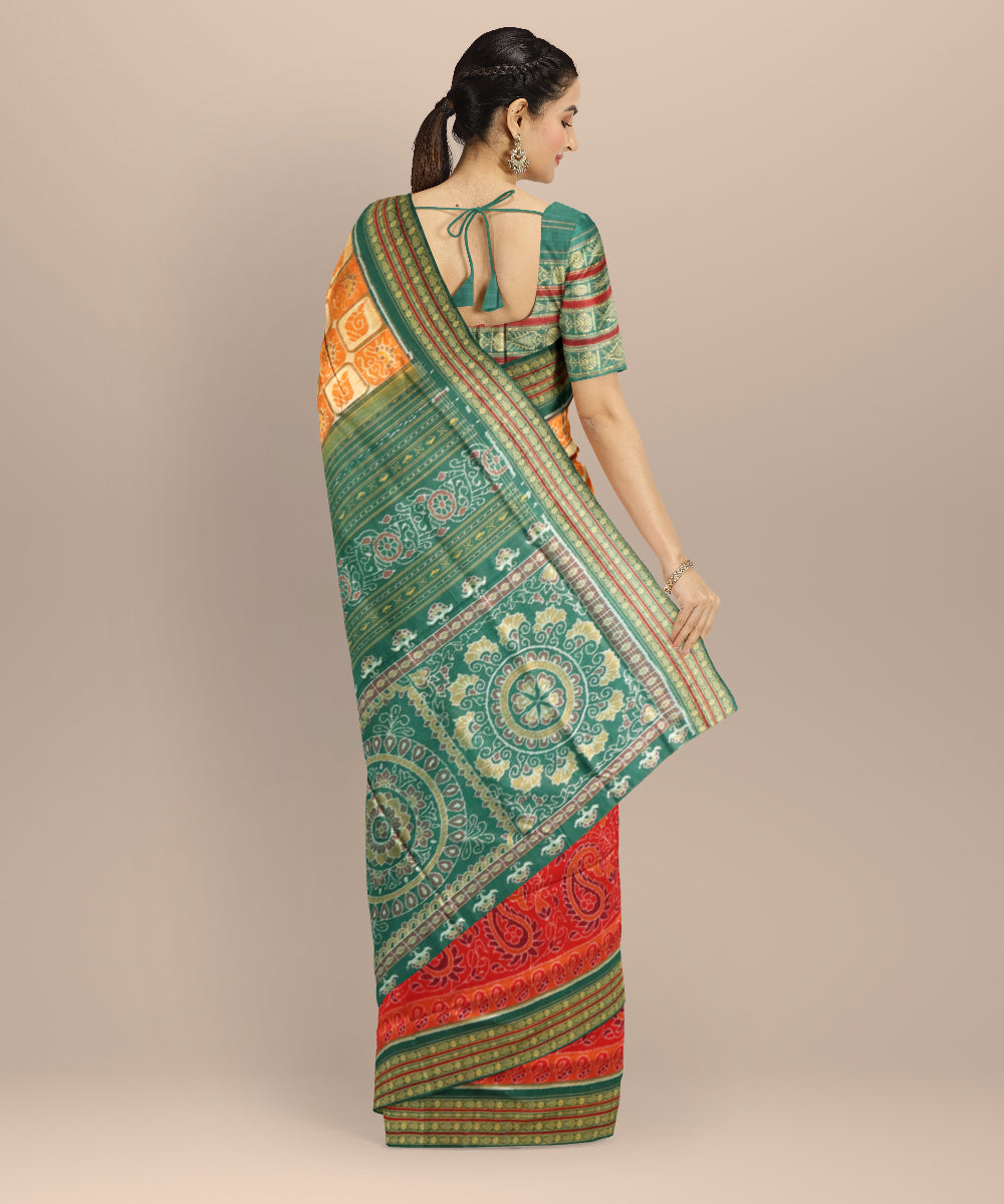 Multicolor dark green cotton handloom sambalpuri saree