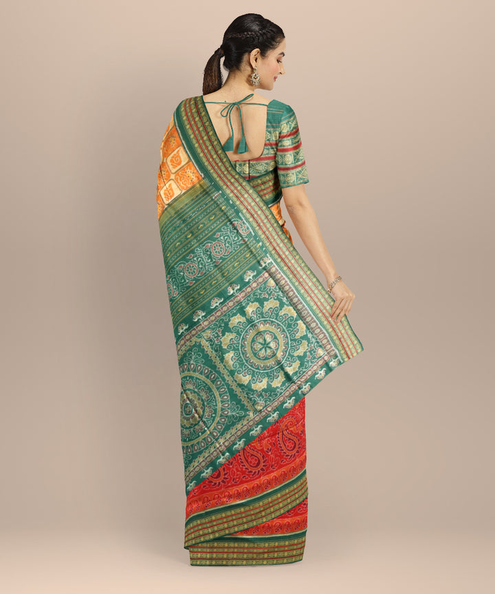 Multicolor dark green cotton handloom sambalpuri saree
