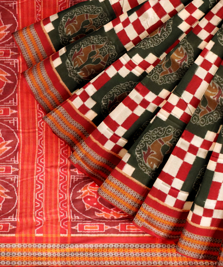 Multicolor dark red handloom cotton sambalpuri saree