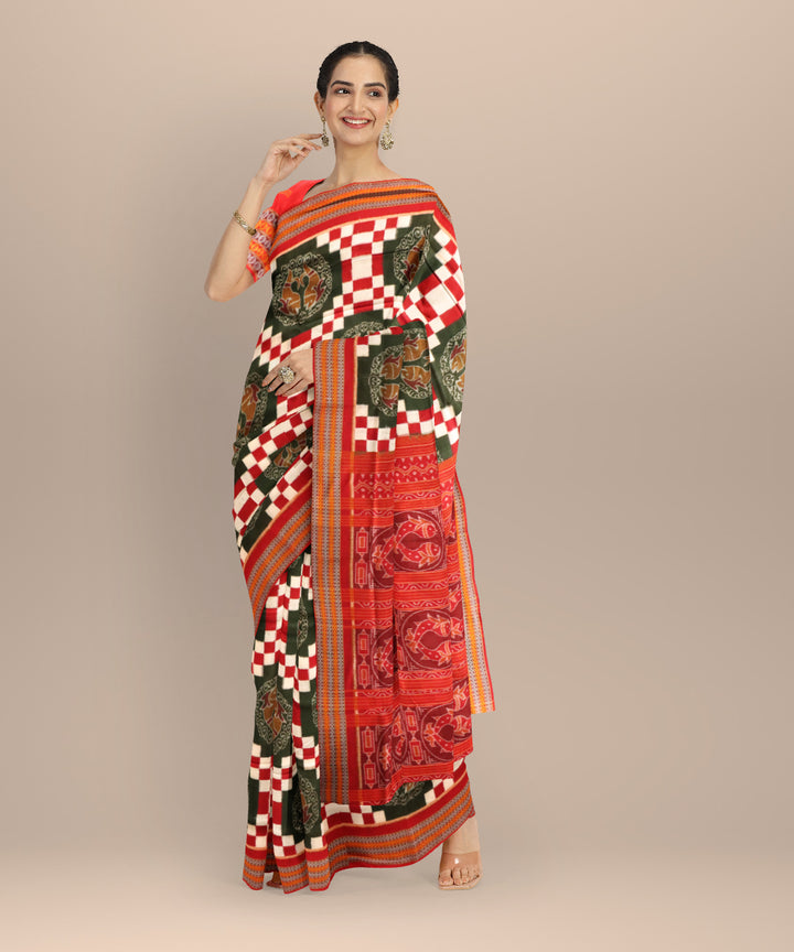 Multicolor dark red handloom cotton sambalpuri saree