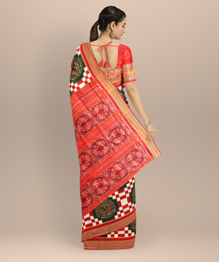 Multicolor dark red handloom cotton sambalpuri saree