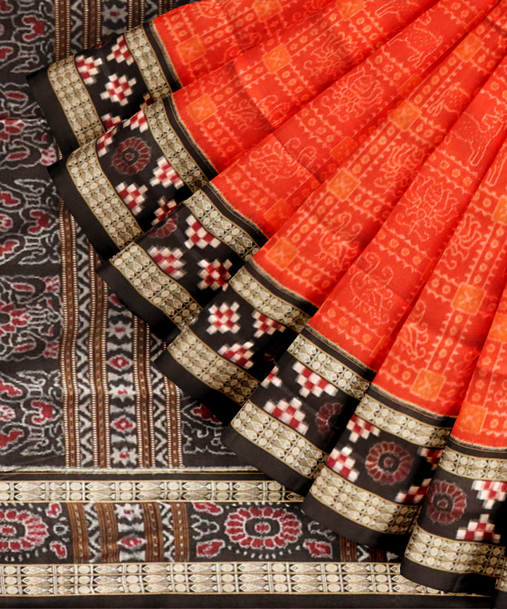Orange black cotton handloom sambalpuri saree