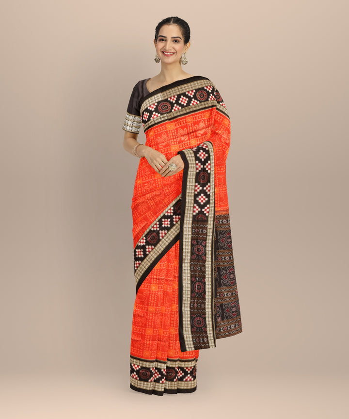 Orange black cotton handloom sambalpuri saree