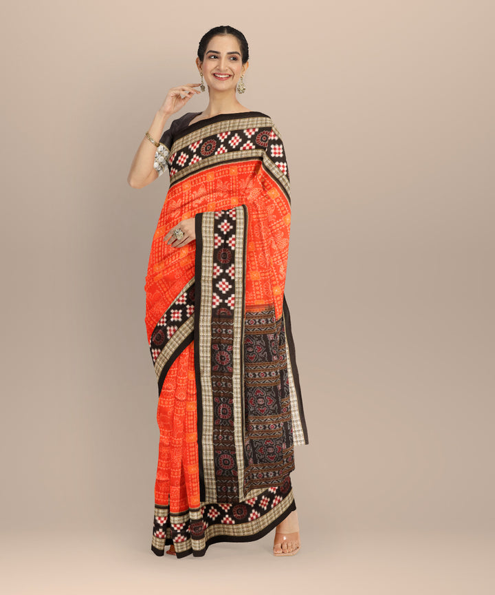 Orange black cotton handloom sambalpuri saree