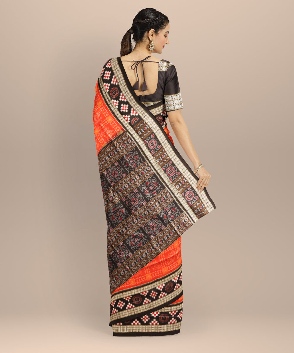 Orange black cotton handloom sambalpuri saree