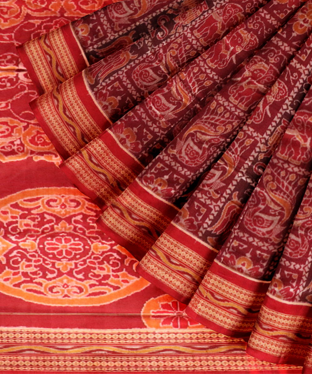 Multi color dark red handloom cotton sambalpuri saree