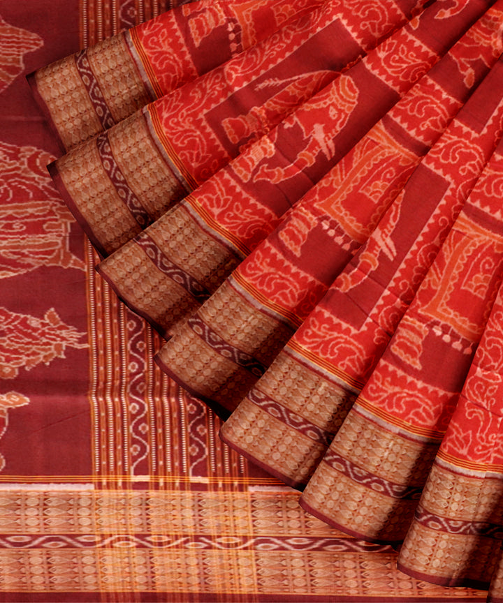 Orange black bean handloom cotton sambalpuri saree