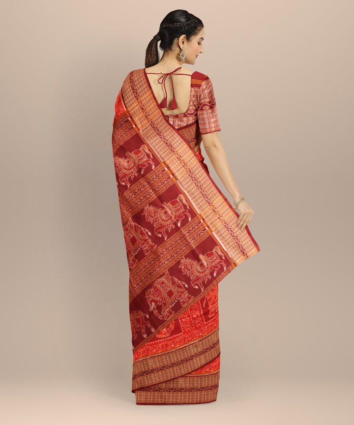 Orange black bean handloom cotton sambalpuri saree