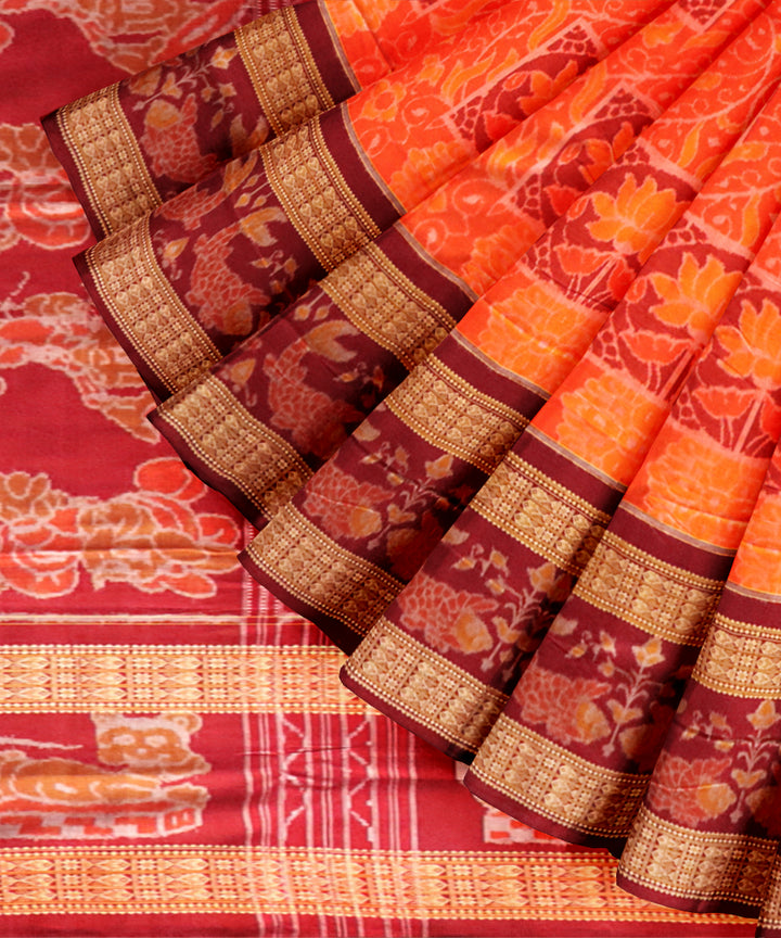 Orange black bean cotton handloom sambalpuri saree