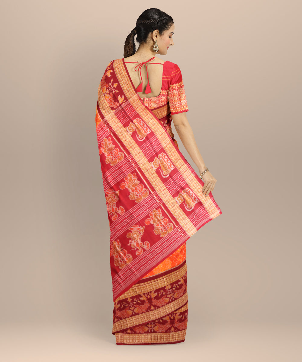 Orange black bean cotton handloom sambalpuri saree