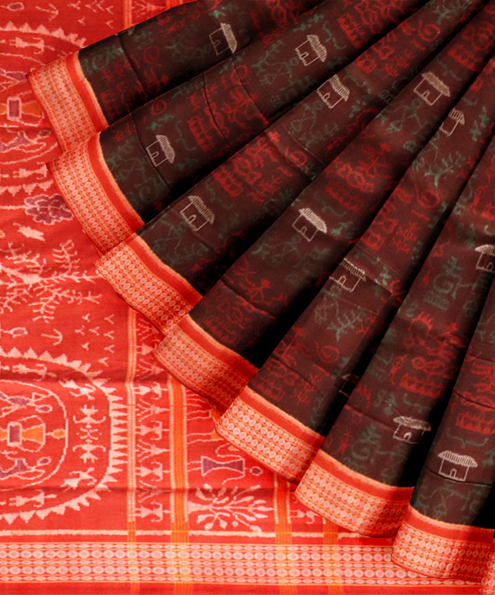 Brown dark red handloom sambalpuri cotton saree