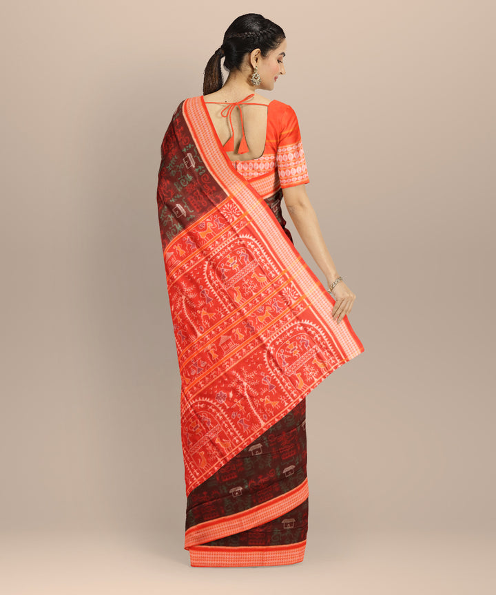 Brown dark red handloom sambalpuri cotton saree