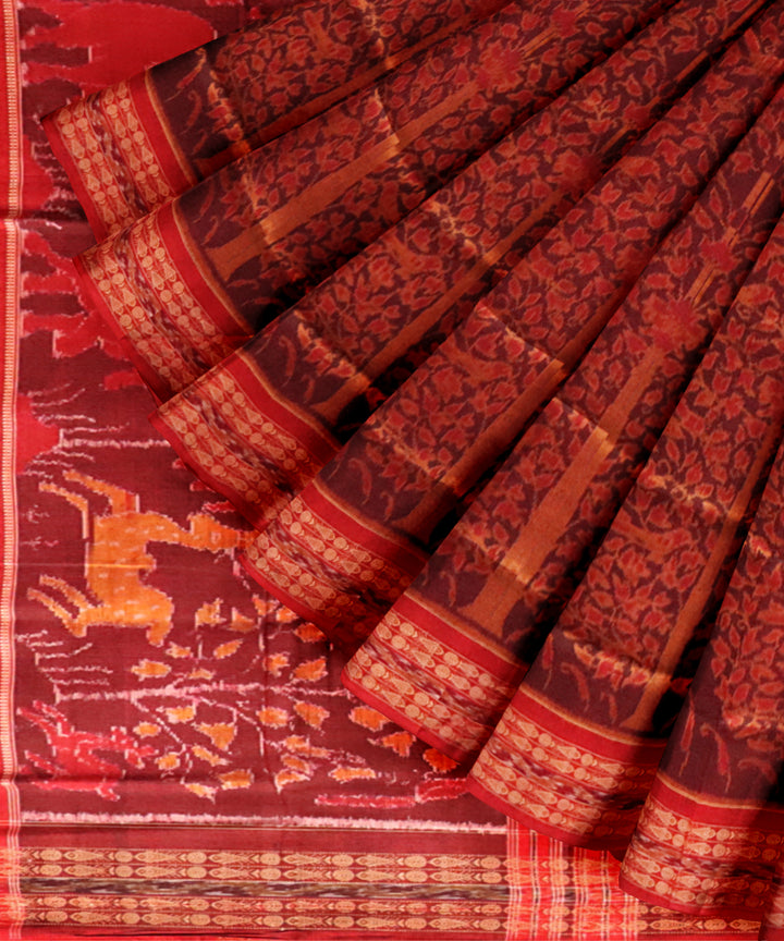 Brown dark red cotton handloom sambalpuri saree