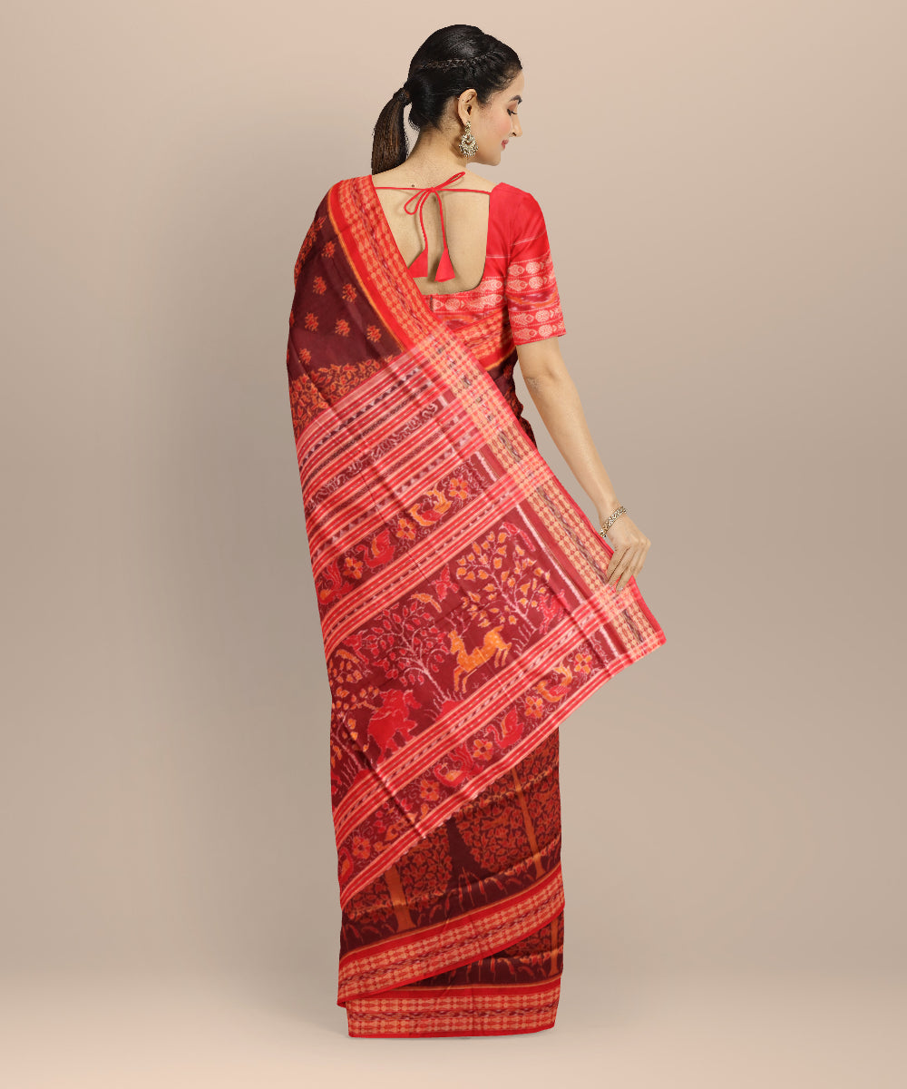 Brown dark red cotton handloom sambalpuri saree