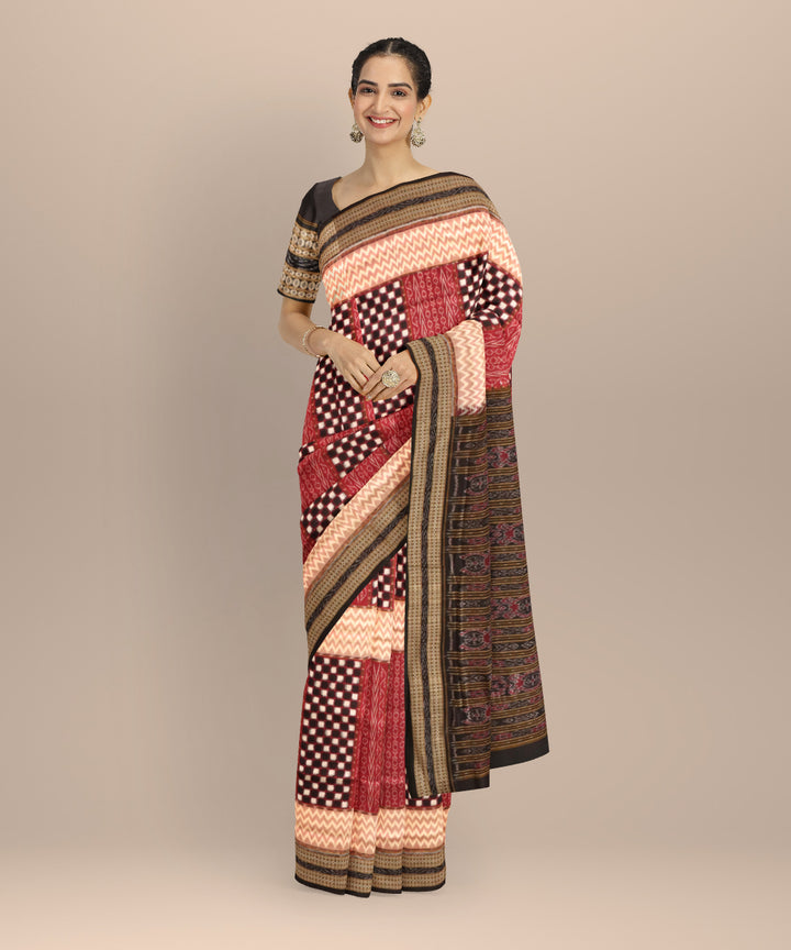 Multi color black handloom cotton sambalpuri saree