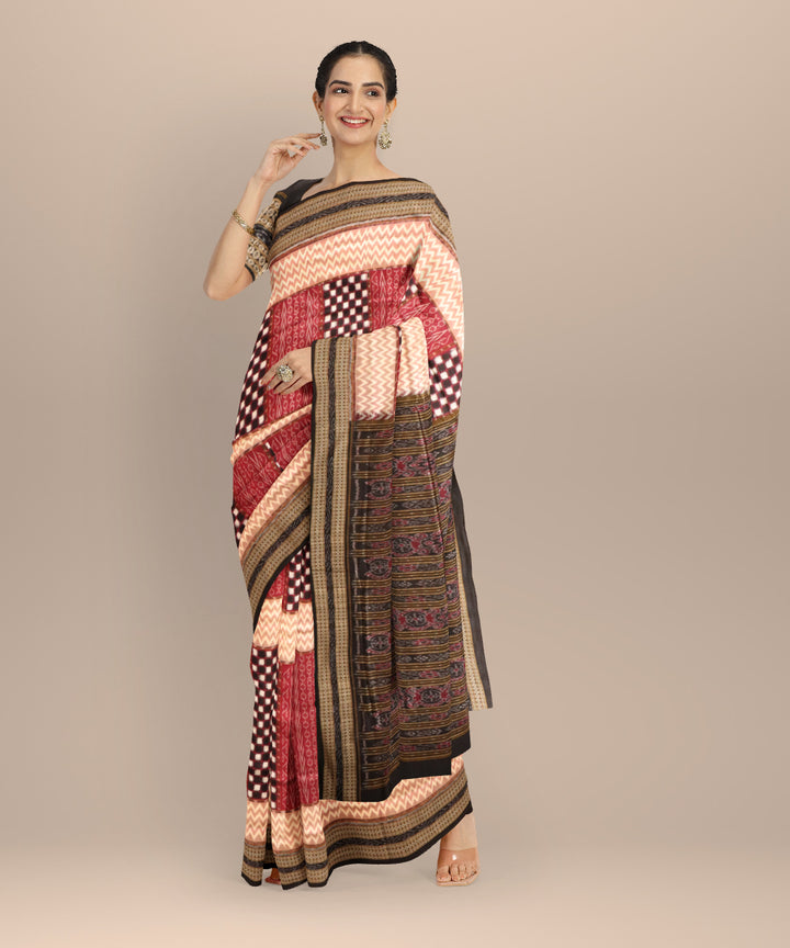 Multi color black handloom cotton sambalpuri saree