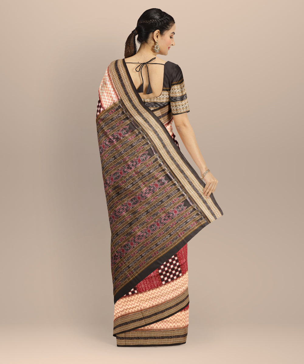 Multi color black handloom cotton sambalpuri saree