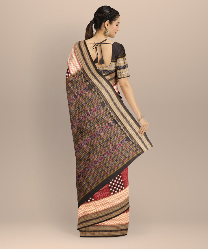 Multi color black handloom cotton sambalpuri saree
