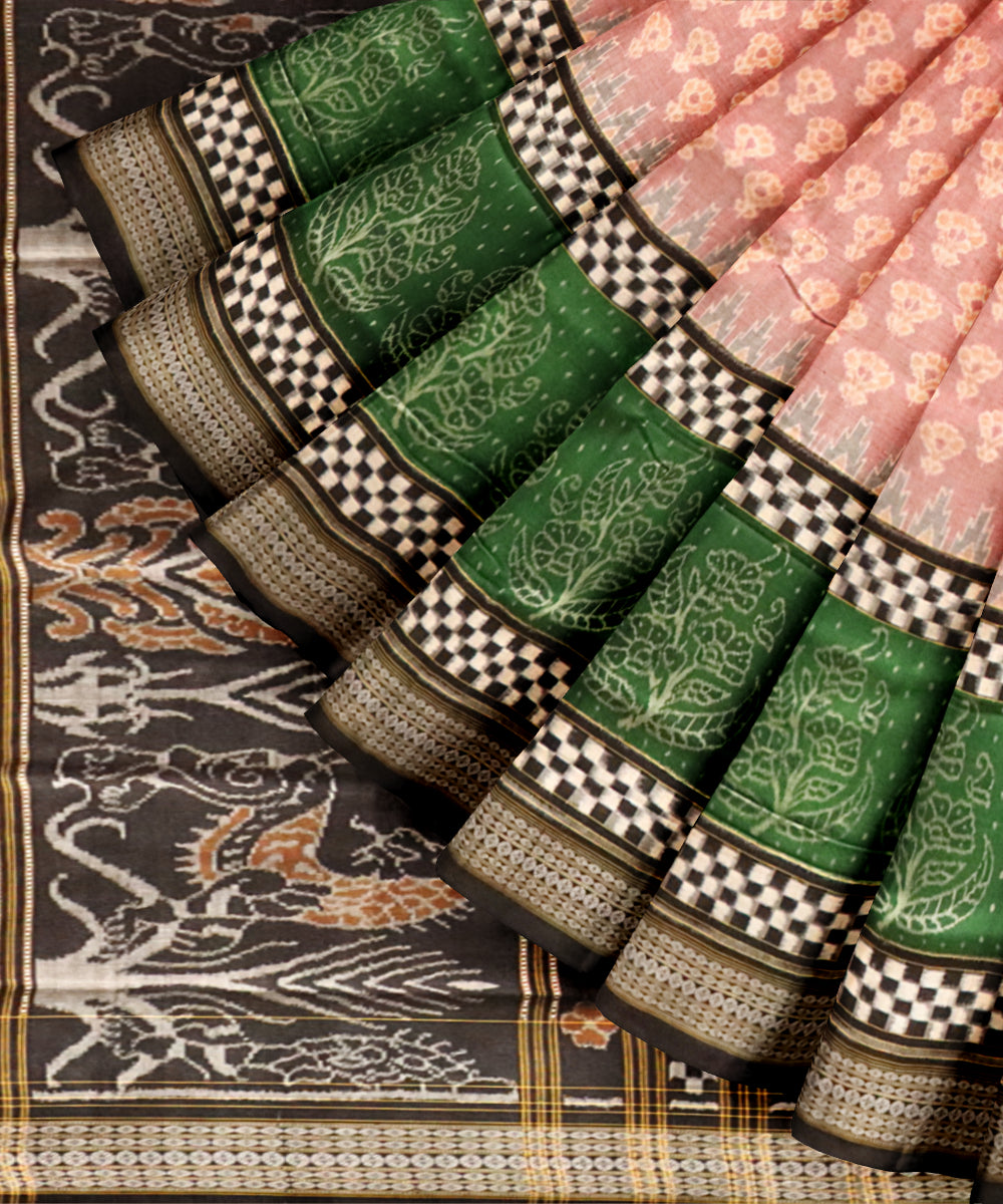 Beige black cotton handloom sambalpuri saree
