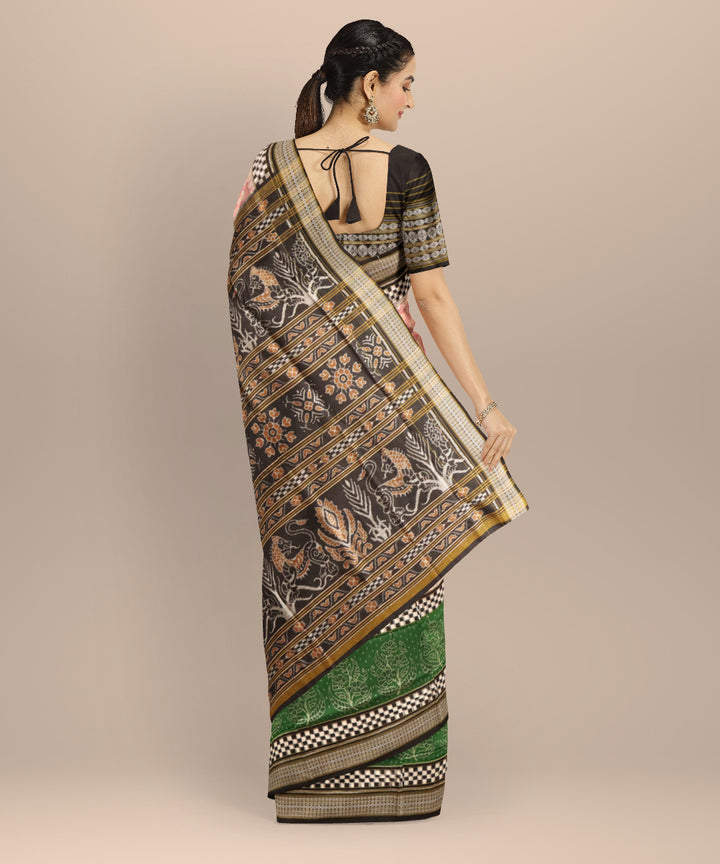 Beige black cotton handloom sambalpuri saree