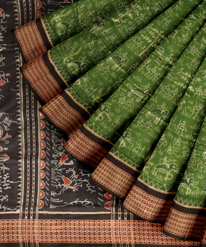 Dark green black cotton handloom sambalpuri saree