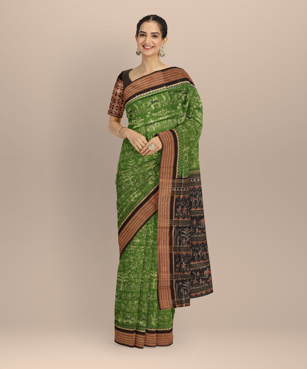 Dark green black cotton handloom sambalpuri saree