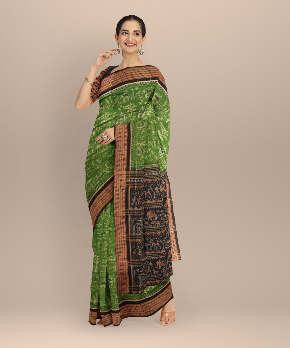 Dark green black cotton handloom sambalpuri saree