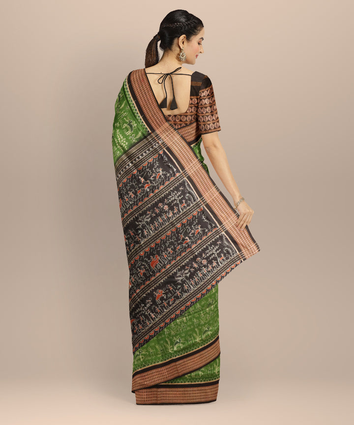 Dark green black cotton handloom sambalpuri saree