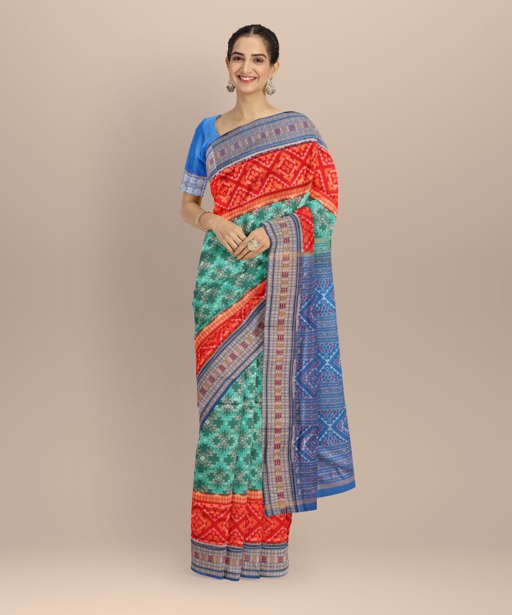 Multicolor denim cotton handloom sambalpuri saree
