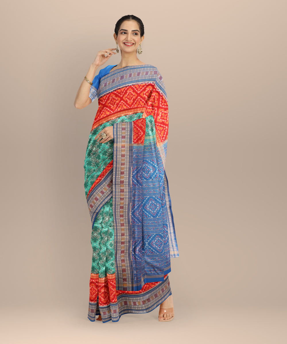 Multicolor denim cotton handloom sambalpuri saree