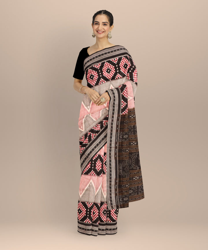 Multicolor black hand loom cotton sambalpuri saree