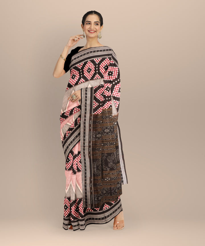 Multicolor black hand loom cotton sambalpuri saree