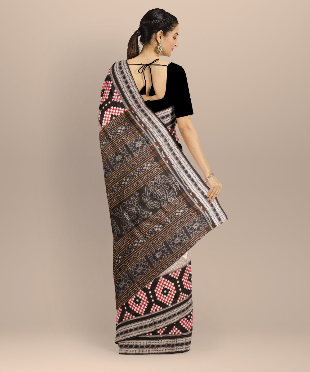 Multicolor black hand loom cotton sambalpuri saree