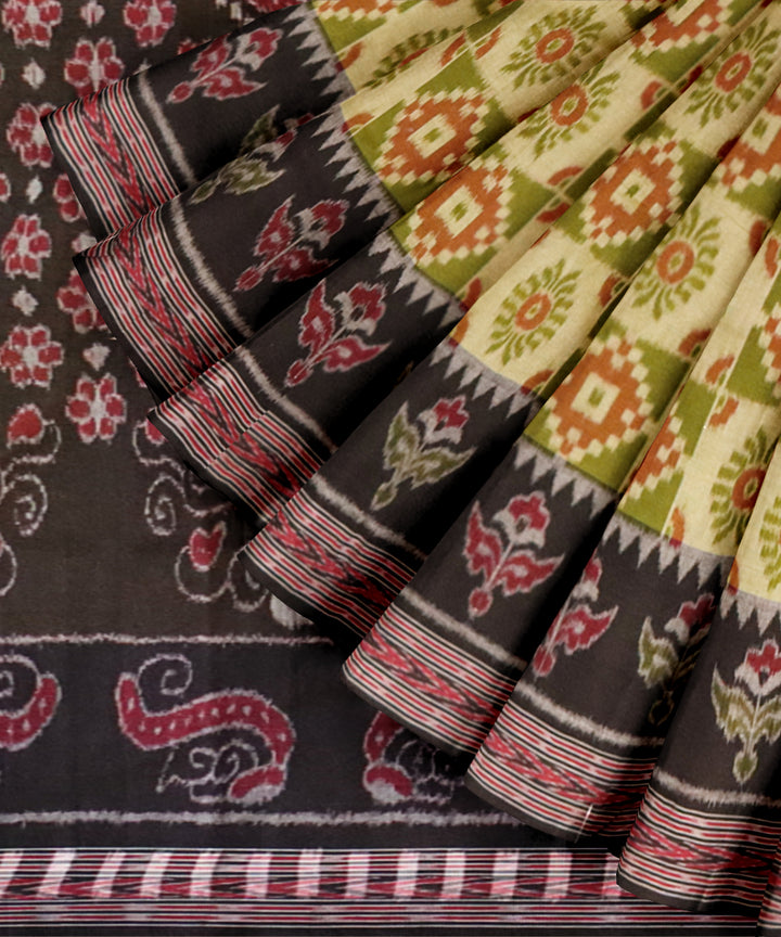 Deep spring bud eton black cotton handloom nuapatna saree