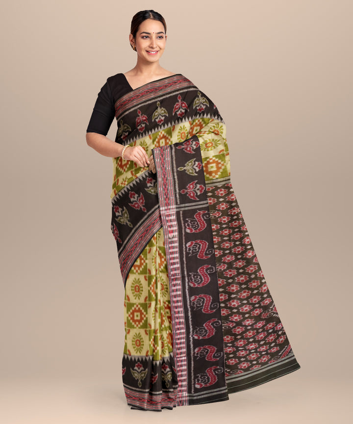 Deep spring bud eton black cotton handloom nuapatna saree