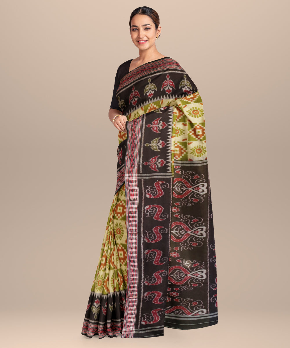 Deep spring bud eton black cotton handloom nuapatna saree