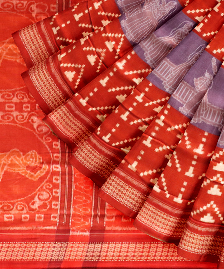 Multicolor dark red cotton handloom sambalpuri saree