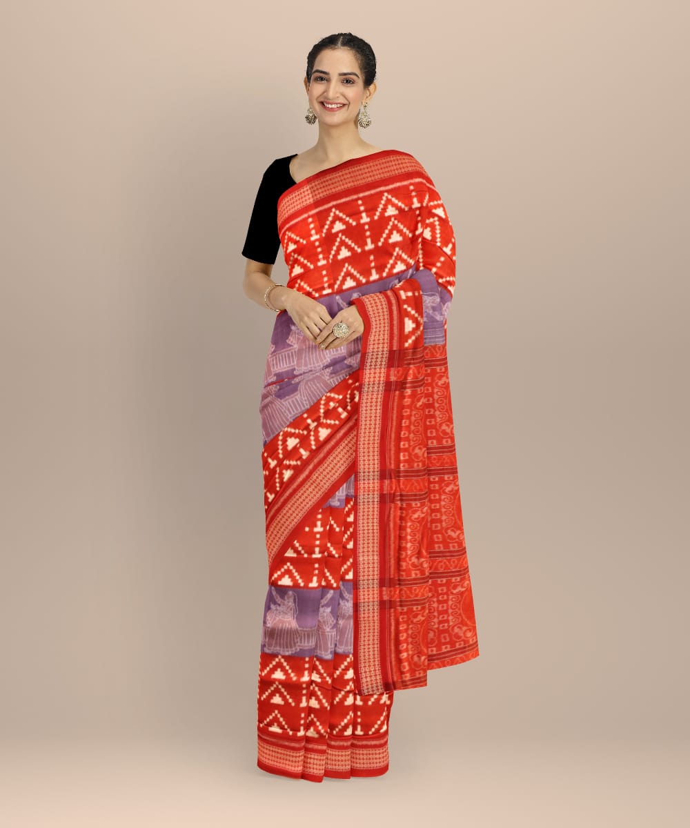 Multicolor dark red cotton handloom sambalpuri saree