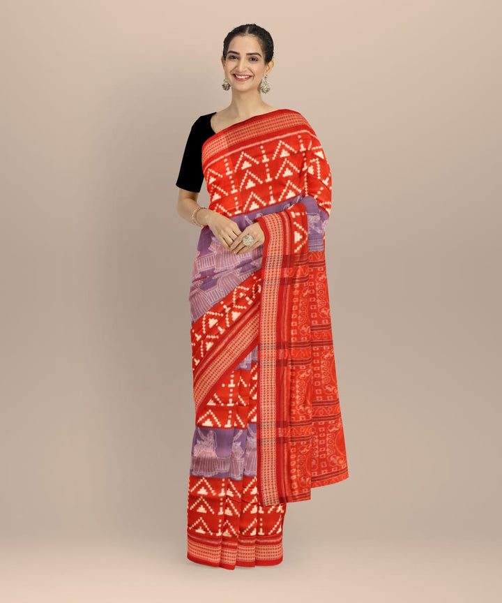 Multicolor dark red cotton handloom sambalpuri saree