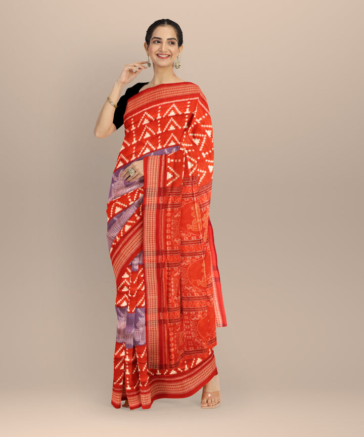 Multicolor dark red cotton handloom sambalpuri saree