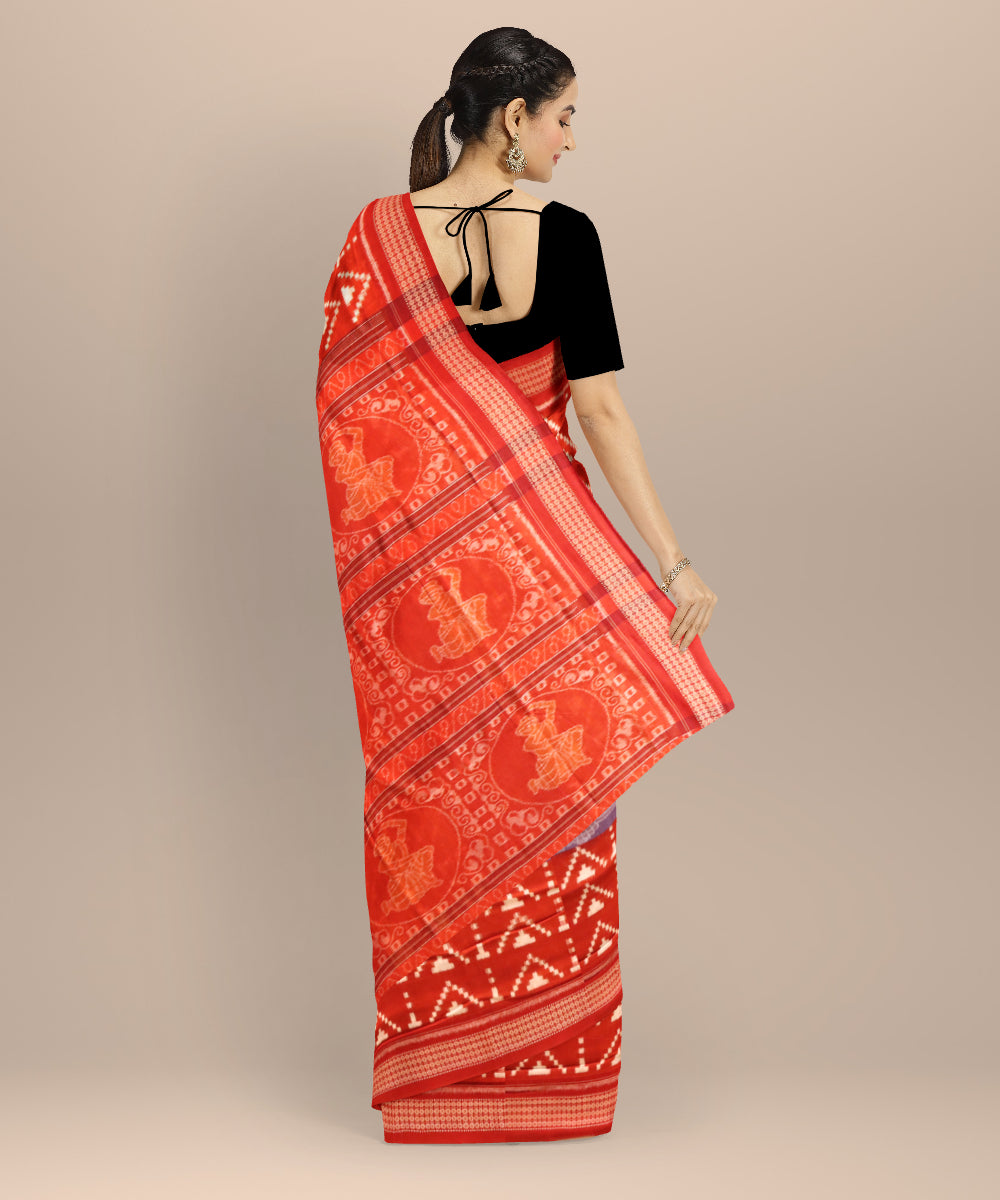 Multicolor dark red cotton handloom sambalpuri saree
