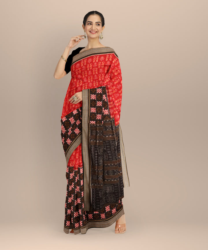 Multicolor black sambalpuri handloom cotton saree