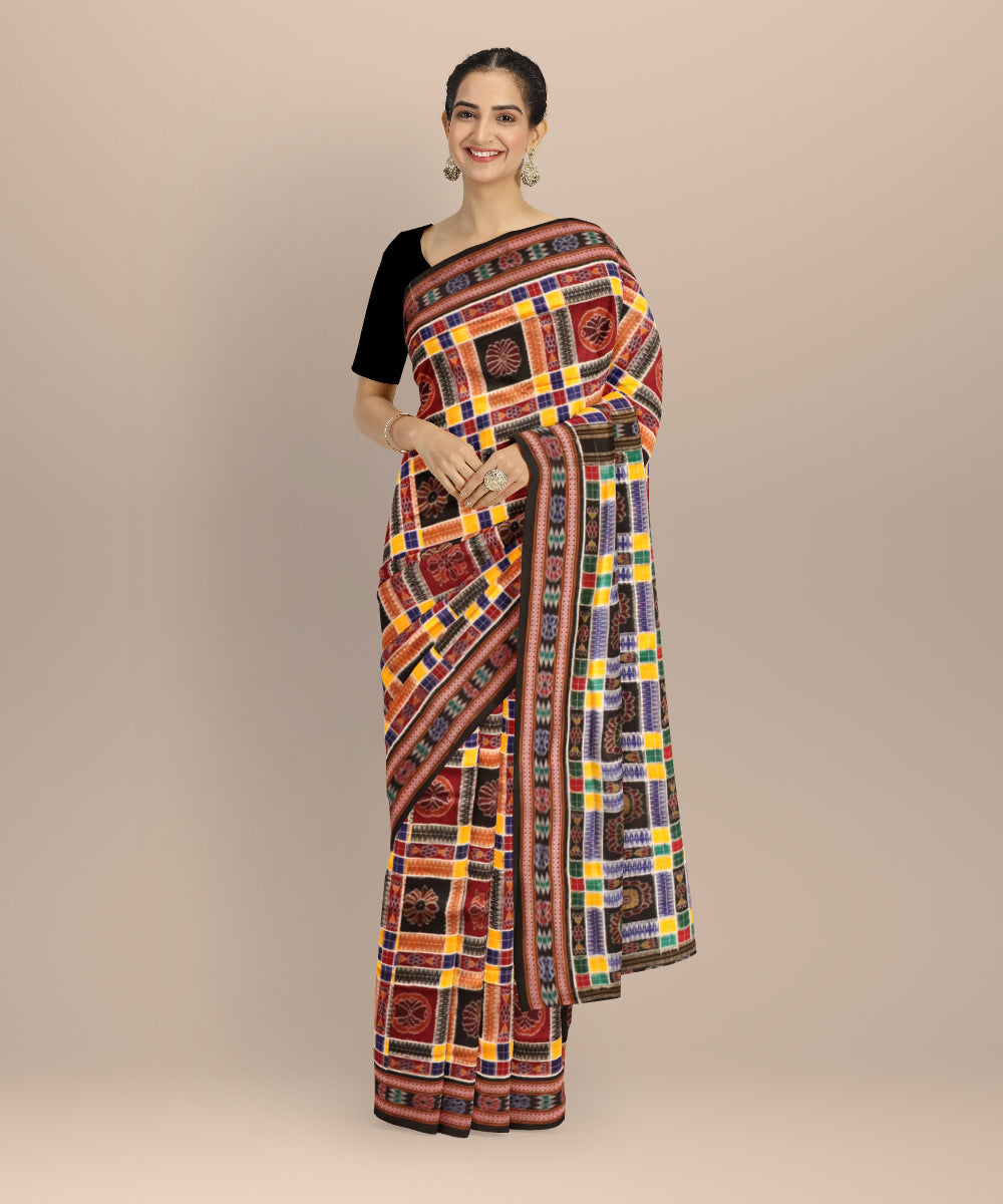 Multicolor black handloom sambalpuri cotton saree