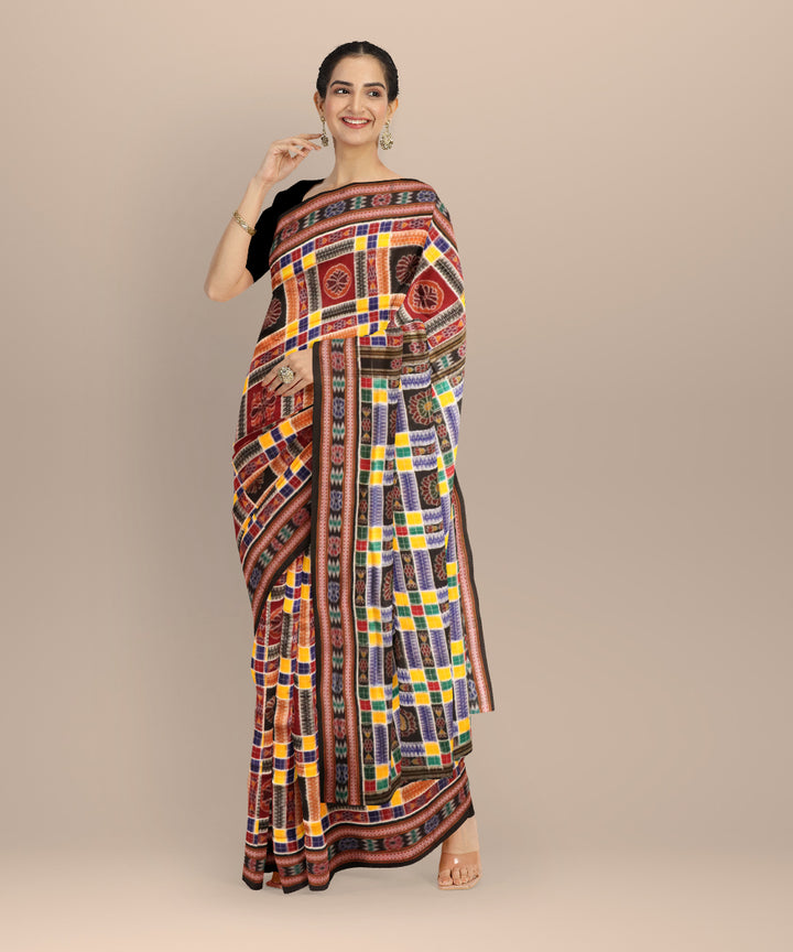 Multicolor black handloom sambalpuri cotton saree