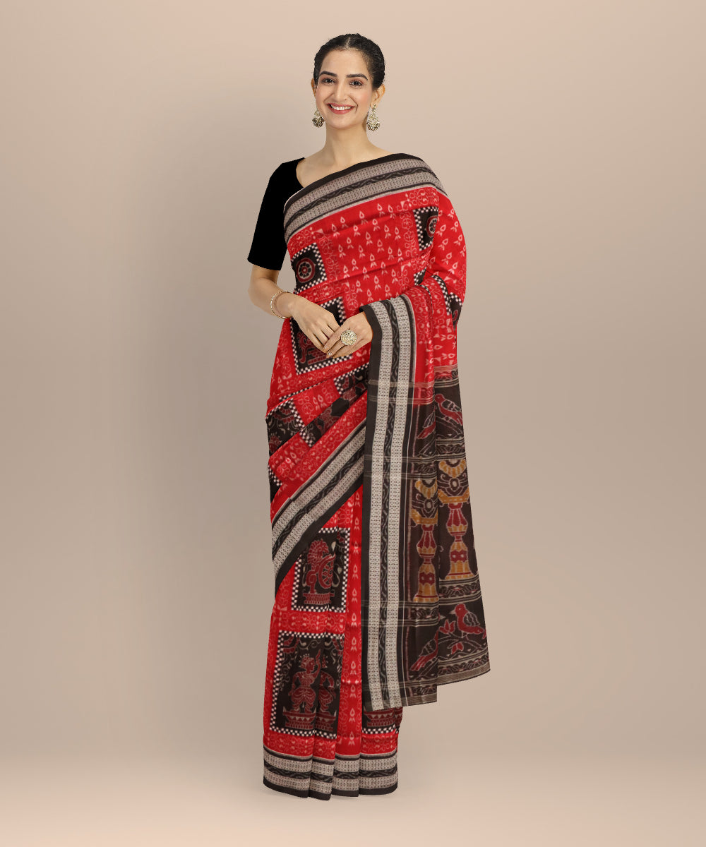Multi color black handloom sambalpuri cotton saree