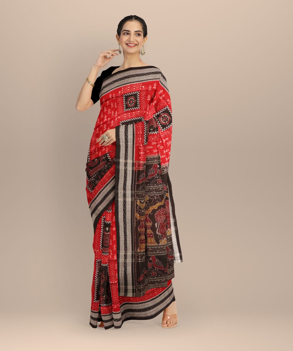 Multi color black handloom sambalpuri cotton saree